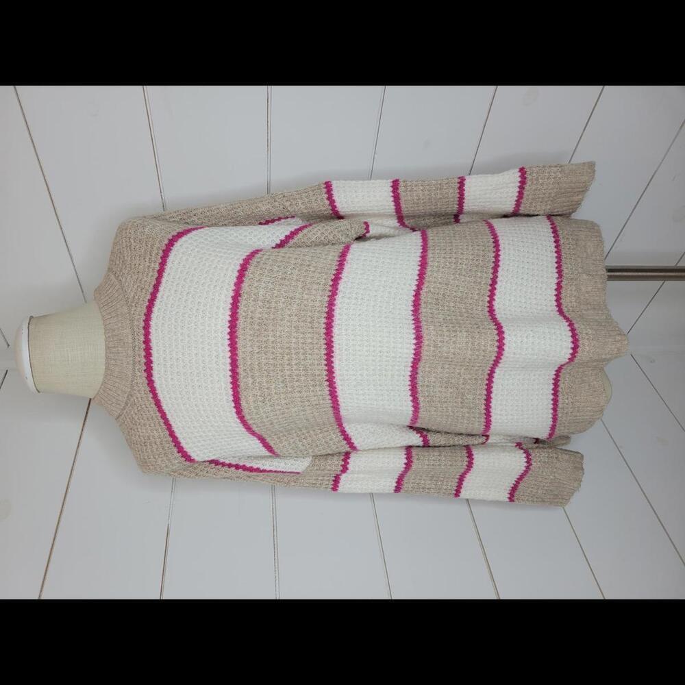 American Eagle Outfitters Beige, White & Pink Striped Crewneck Sweater - Picture 2 of 6